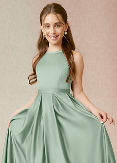 Azazie Arianthe Junior Agave A-Line with Pockets Stretch Satin Dress image5