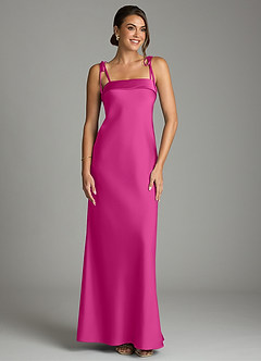 Azazie Ellia Bridesmaid Dresses Fuchsia Sheath Bow Stretch Satin Dress image1