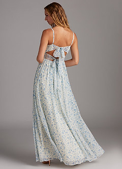 Azazie Zeya Abiti da Damigella Abito A-Line in Chiffon con Scollo a V a Pieghe Blue And White Ditsy Floral image2
