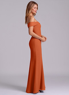 Azazie Luciana Robes de demoiselle d'honneur Robe Fourreau Convertible en Mousseline de soie Épaule décolletée Orange Brûlée image6
