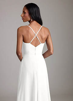 Azazie Naeem Vestidos de damas de honor Vestido de Blanco de Gasa de Corte en A con Cuello en V fruncido image7