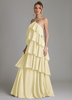 Azazie Deena Bridesmaid Dresses Lemon Sorbet A-Line Ruched Chiffon Dress image5