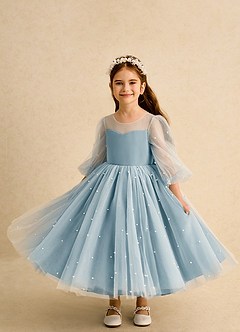 Azazie Trudy Blumenmädchenkleider Ballkleid Herzausschnitt Tüll Kleid Stimmungsvolles Blau image5