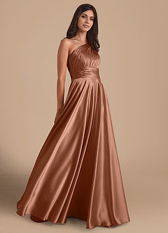 Azazie Charlize Bridesmaid Dresses Bronzer A-Line One Shoulder Metallic Satin Dress image4
