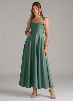 Azazie Shaude Brautjungfernkleider A-Linie Plissee Stretch-Satin Kleid Eukalyptus image1