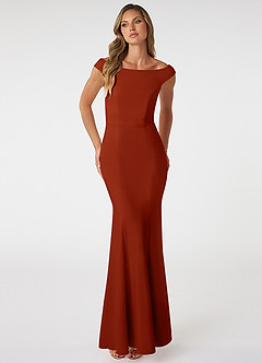 Azazie Nicolina Bridesmaid Dresses Rust Mermaid Square Neckline Stretch Crepe Dress image1