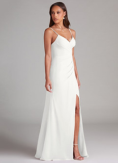 Azazie Maci Vestidos de damas de honor Vestido de Blanco de Gasa de Corte Recto con Plisado image9