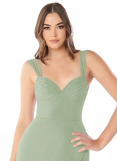 Azazie Audre Robes de demoiselle d'honneur Robe Sirène en Mousseline de soie Plissée Vert Sauge image5