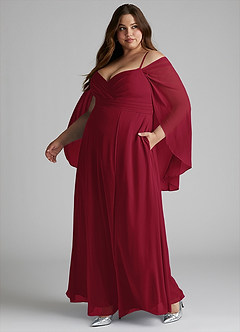 Azazie Cienna Bridesmaid Dresses Burgundy A-Line Off the Shoulder Chiffon Dress image10