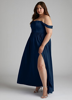Azazie Morana Brautjungfernkleider Wandelbar A-Linie Schulterfrei Stretch-Satin Kleid Dunkelmarine image13