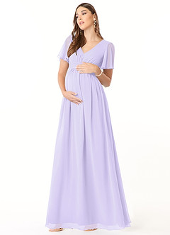 Azazie Verna Maternity Bridesmaid Dresses A-Line V-Neck Ruched Chiffon Floor-Length Dress image3