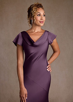 Azazie Shelby Mother of the Bride Dresses Plum Mermaid Pleated Stretch Satin Dress image6