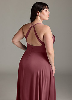 Azazie Davis Bridesmaid Dresses Desert Rose A-Line Pleated Stretch Satin Dress image12