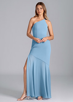Azazie Tilla Jurken voor bruidsmeisjes Jurk van Chiffon met Zeemeermin One-Shoulder Staal Blauw image1