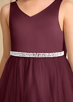 Azazie Firefly Flower Girl Dresses Cabernet A-Line Bow Matte Satin Dress image6