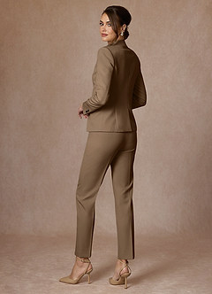 front Victoria Truffle Refined Weave Full Length Dress Pants