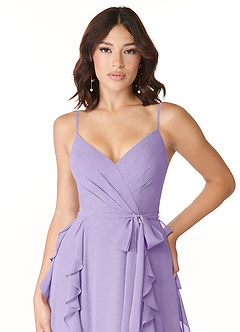 Azazie Peyton Vestidos de damas de honor Vestido de Lila de Gasa de Corte en A con Volante image6