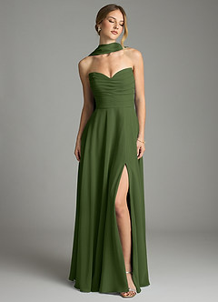 Azazie Ayla Abiti da Damigella Abito A-Line in Chiffon Scollo a Cuore Oliva image7