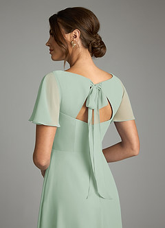Azazie Kimber Bridesmaid Dresses Agave A-Line Flounce Sleeve Chiffon Dress image8