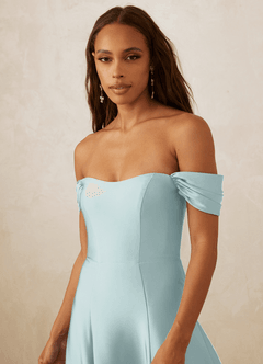 Christian Siriano Bridal for Azazie 1002 Bridesmaid Dresses Mist A-Line Off the Shoulder Stretch Satin Convertible Dress image5