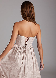 Azazie Delphina Bridesmaid Dresses Blushing Pink A-Line Strapless Floral Burnout Convertible Dress image6