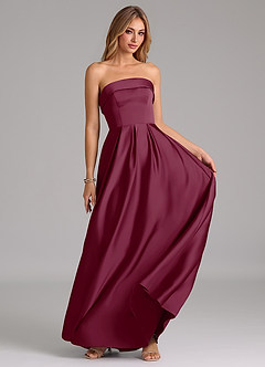 Azazie Lucienne Bridesmaid Dresses Mulberry A-Line Strapless Stretch Satin Convertible Dress image5