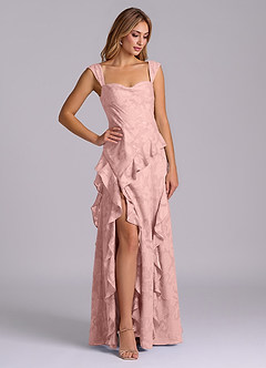 Azazie Sloane Brautjungfernkleider Eine Linie Herzausschnitt Blumen-Burnout Kleid Puderrosa image4