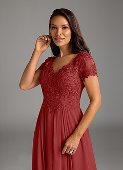 Azazie Dunja Mother of the Bride Dresses Rust A-Line V-Neck Lace Chiffon Dress image6