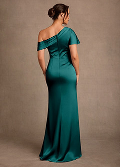 Azazie Rutha Mother of the Bride Dresses Peacock Sheath One Shoulder Stretch Satin Dress image2