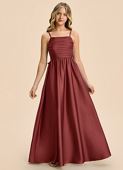 Azazie Kai Junior Terracotta A-Line Pleated Stretch Satin Dress image3