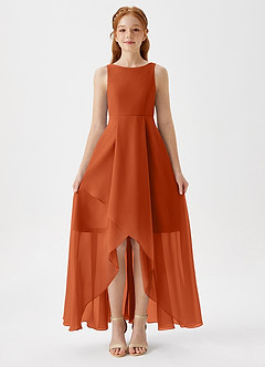 Azazie Lizette Junior Burnt Orange A-Line Pleated Chiffon Dress image3