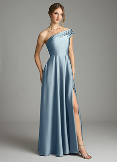 Azazie Melanie Suknie dla druhen Linia A Zza ramienia Satyna elastyczna Do ziemi Sukienka image5