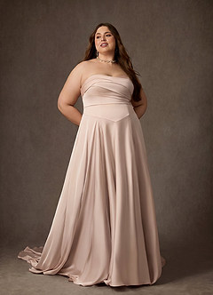 Azazie Alta Vestidos de novia Vestido Rosa Inglesa de Satén Elástico de Línea A con Palabra de honor image7