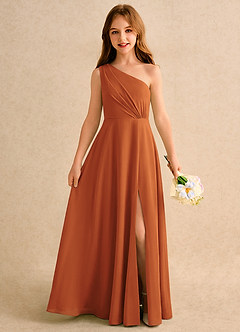Azazie Puddles Girls Formal Abiti da Ragazza di Fiori Abito A-Line in Chiffon Monospalla Cannella image1