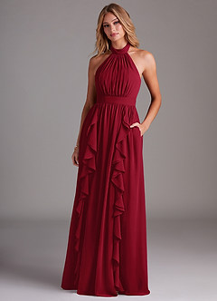 Azazie Avary Bridesmaid Dresses Burgundy A-Line Pleated Chiffon Dress image4