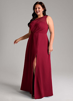 Azazie Phaedra Bridesmaid Dresses Burgundy A-Line One Shoulder Chiffon Dress image6