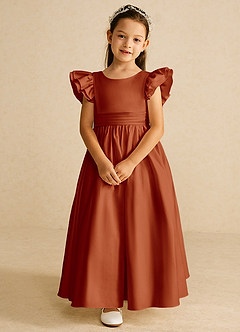 Azazie Piglette Flower Girl Dresses Paprika A-Line Bow Matte Satin Dress image4