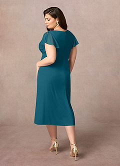 Azazie Vera Mère de la mariée Robes Robe Trapèze en Maille Col V plissé Bleu Encre image8