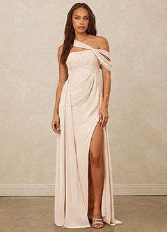 Christian Siriano Bridal for Azazie 1014 Robes de demoiselle d'honneur Robe Trapèze en Mousseline de soie Épaule décolletée Albâtre Blanc image13
