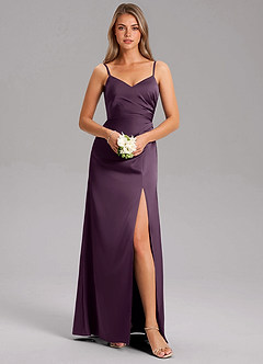 Azazie Azuree Bridesmaid Dresses Plum A-Line Pleated Stretch Satin Dress image9