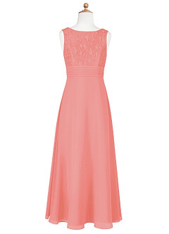 Azazie Snow Junior Coral A-Line Lace Chiffon Dress image7