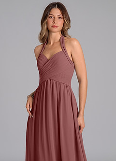 Azazie Darlyn Abiti da Damigella Abito A-Line in Chiffon Plissettato Rosa Del Deserto image7