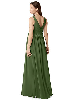 Azazie Yetta Maternity Bridesmaid Dresses A-Line V-Neck Gathered Chiffon Floor-Length Dress image5