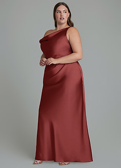 Azazie Emerson Bridesmaid Dresses Terracotta Mermaid Off the Shoulder Stretch Satin Dress image10