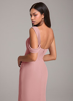 Azazie Wynter Bridesmaid Dresses Dusty Rose Sheath Off the Shoulder Chiffon Dress image2