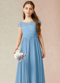 Azazie Silvermist Junior A-Linie Plissee Chiffon Kleid Stahlblau image6