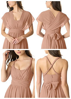 Azazie Olani Bridesmaid Dresses Champagne Rose A-Line Off the Shoulder Chiffon Convertible Dress image6