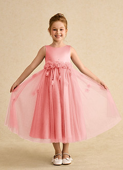 Azazie Lux Flower Girl Dresses Coral A-Line Beaded Tulle Dress image4