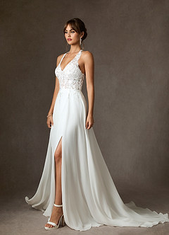 Azazie Sonja Wedding Dresses Diamond White A-Line Lace Dress image4