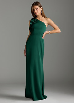Azazie Rinna Bridesmaid Dresses Emerald Mermaid Ruched Stretch Satin Dress image4